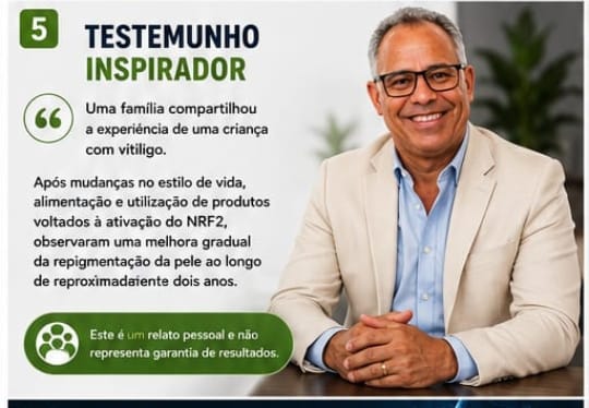 Testemunho inspirador: relato de uma família sobre repigmentação gradual da pele ao longo de cerca de dois anos.